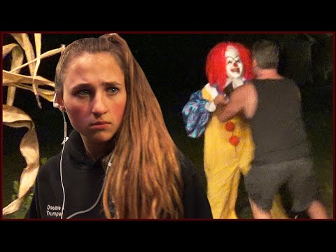 Scary Creepy Clown Stalks us and Get's Tackled By Angry Dad