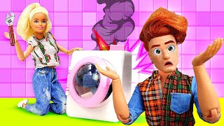 Барби и Кен - Барби ремонтирует стиральную машину - Видео для девочек про игры в куклы Барби