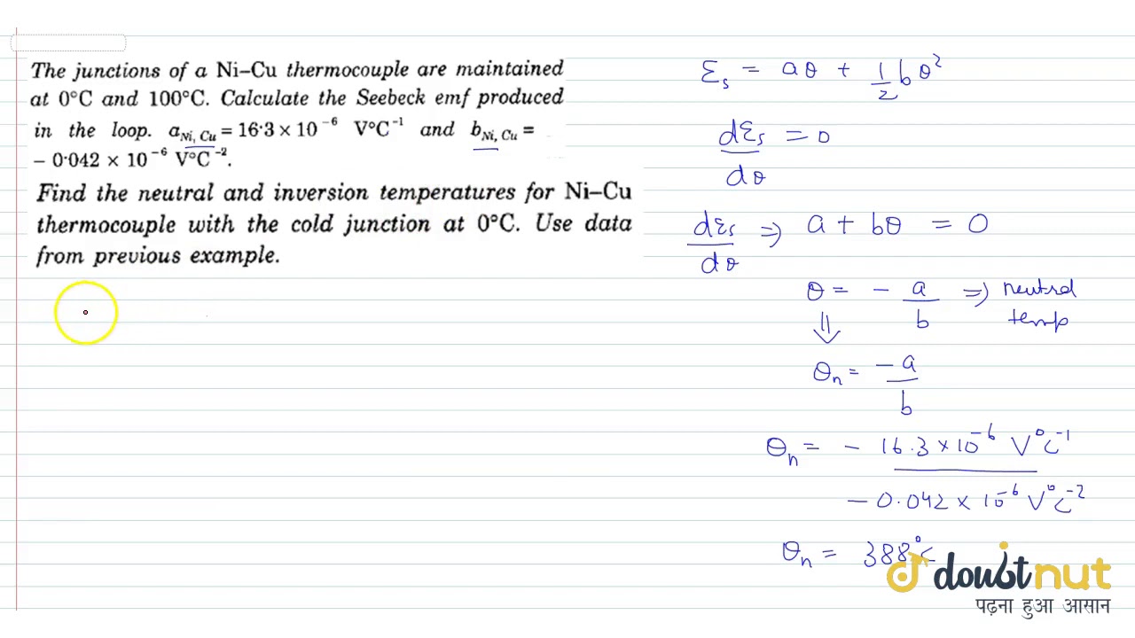 Find the neutral and inversion temperatures for `Ni-Cu` thermocople with the cold junction at `0...