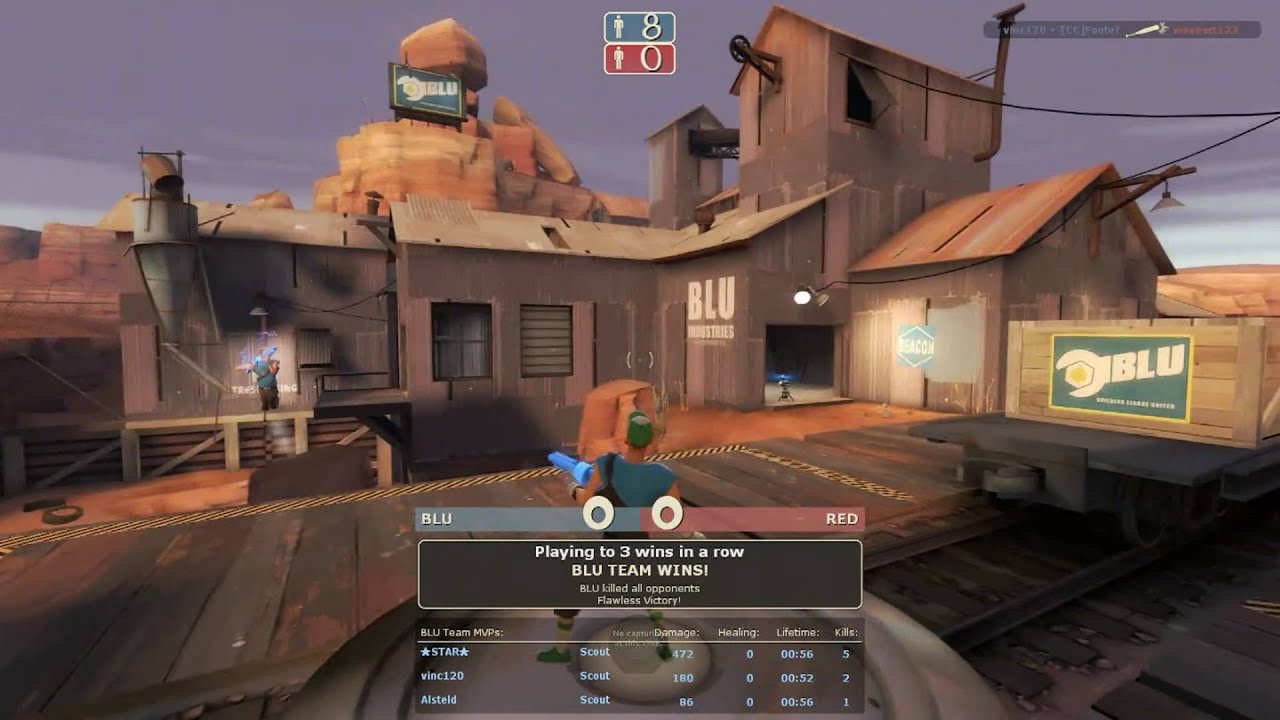 Scout Badlands Arena: Team Fortress 2 [ HD Commentary ] - Select 3 good rounds from a session of Arena matches on Badlands.  The pyro I killed in slo-mo is still dead.