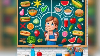نشاط مدرسى عن الطعام الصحى 🍎والطعام الغير صحى 🍦
