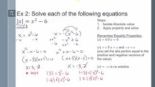 Precalculus- Lesson 11-1 Linear and Quadratic Equations: Solving Absolute Value Functions