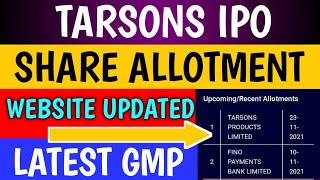 Tarsons Ipo Allotment Status  Tarsons Ipo Share Allotment  Tarsons Ipo Gmp