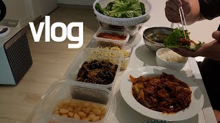 VLOG 중국도매쇼핑ㅣ한식 만들기ㅣ타로공부ㅣ제육볶음 가지볶음 콩나물무침 시금치국 한국식 피자