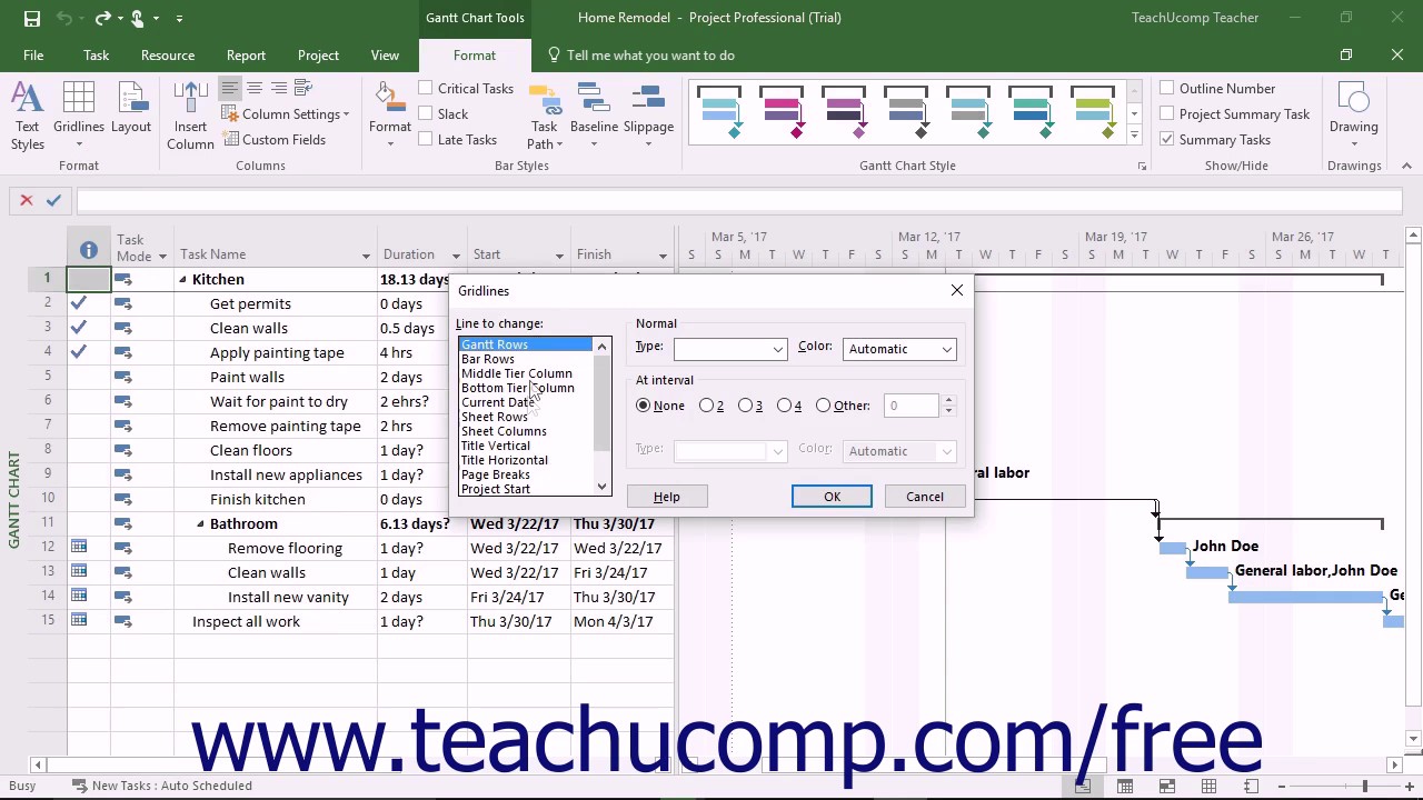 Microsoft Project Gantt Chart Gridlines