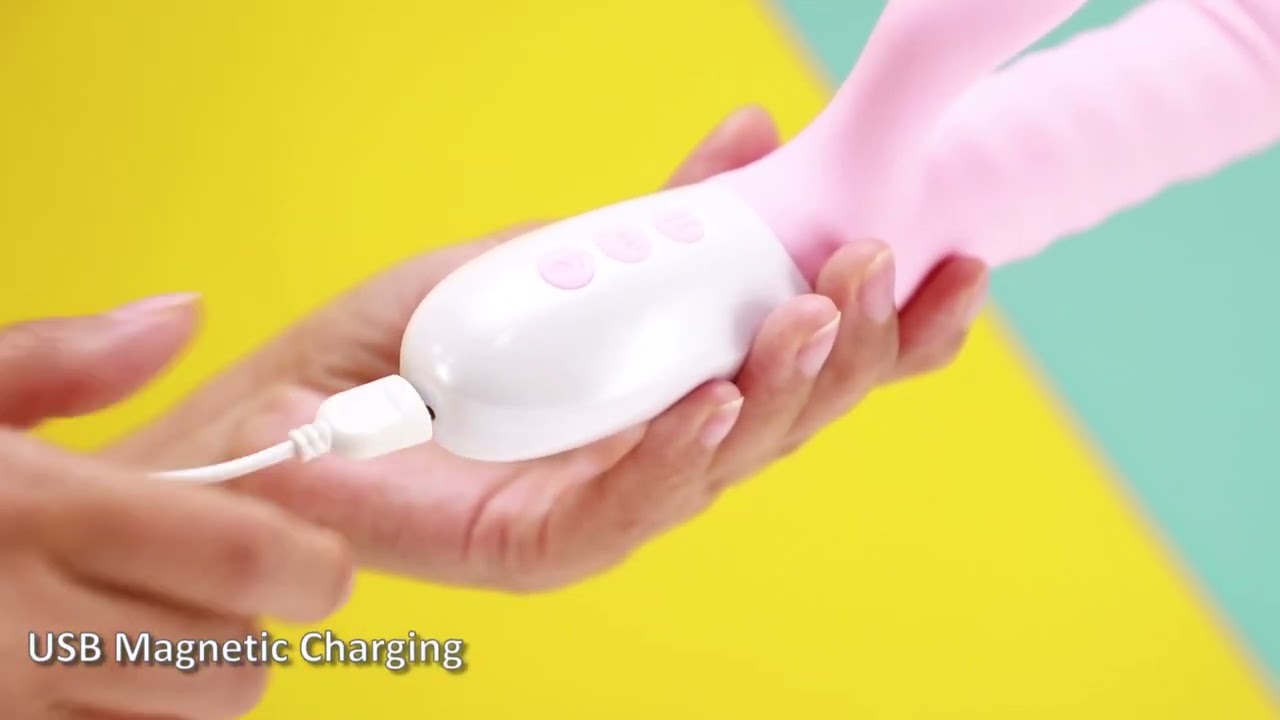 Rechargeable Triple Actions Soft Silicone Telescopic Rabbit Vibrator Sex Thrusting