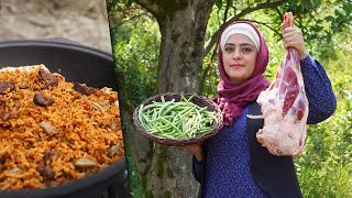 LOOBIA POLO (Persian Green Bean Rice) with SHIRAZI SALAD | An Original Iranian Taste | Rural Cuisine