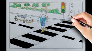 traffic signal drawing / traffic light drawing / zebra crossing drawing / Road safety