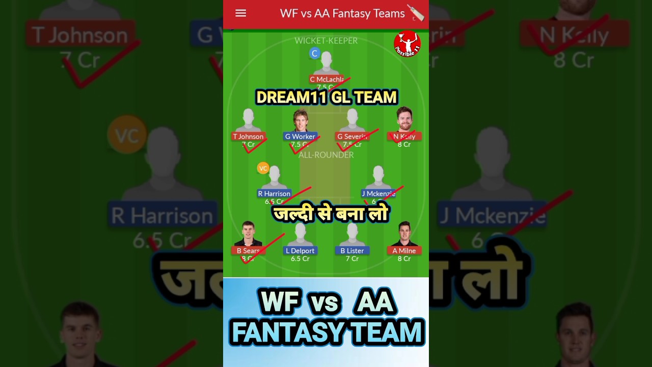 WF vs AA Dream11 Team Prediction Today | WF vs AA Dream11 Prediction 