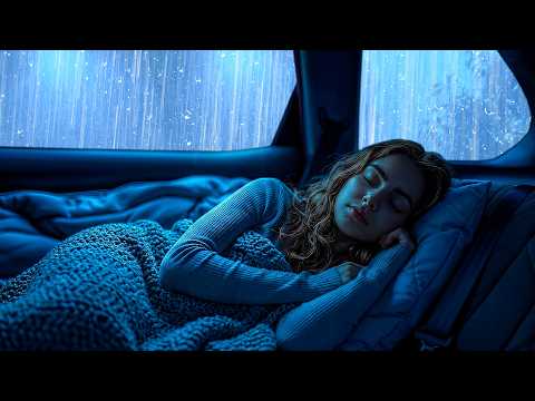 Goodbye Stress to Sleep Instantly with Heavy Rain & Fierce Thunder on Cozy Car in Rainforest a Night