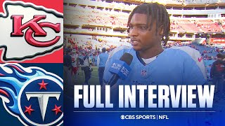 Cam Ward reacts to passing Marcus Mariota's rookie passing yards record as Titans destroy Chiefs