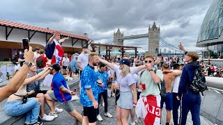 Tower Bridge London walk | Italy and England football fans Celebration before match in Tower Bridge