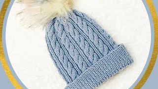 EASY KNIT CABLE HAT PATTERN FOR TEENS AND ADULTS with straight needles HOW TO KNIT FOR BEGINNERS