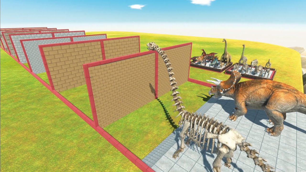 RACE THROUGH BLOCKS - SKELETONS VS DINOS + OTHERS - ARBS - Animal Revolt Battle Simulator