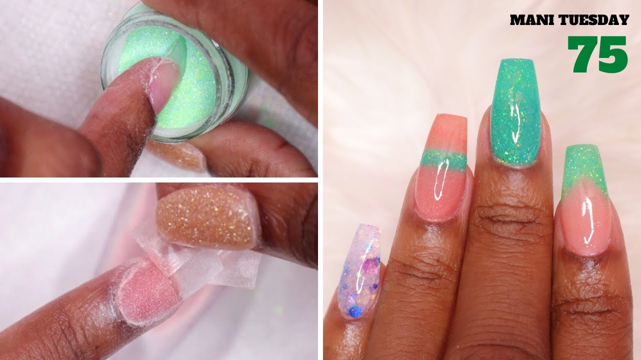 DIP NAILS WITH TIPS Creating Easy Color Block and V French Using