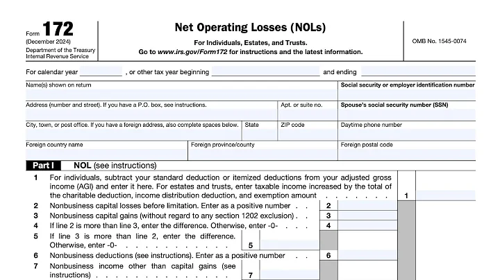 IRS Form 172 walkthrough (Net Operating Losses)