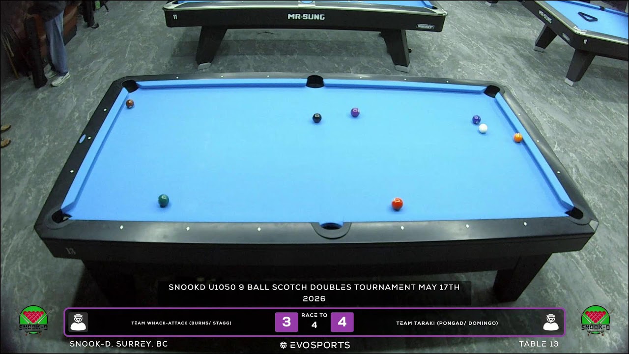 Image of video the TEAM WHACK-ATTACK (BURNS/ STAGG) vs TEAM TARAKI (PONGAD/ DOMINGO) - SNOOK-D - TABLE 13 | EvoSports 7