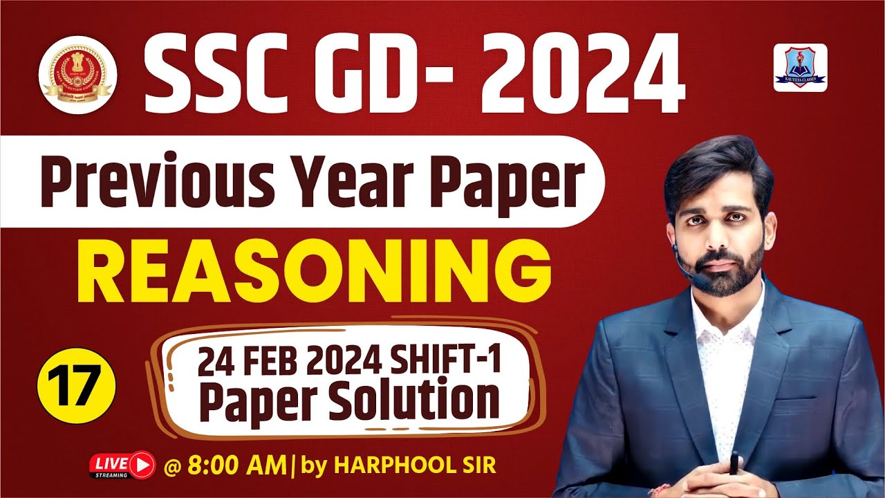 SSC GD New Vacancy 2025 SSC GD Reasoning SSC GD previous year paper 24 FEB 2024 Shift1