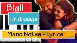 Video thumbnail of "Bigil | Unakkaga | Piano / Keyboard Tutorial | Cover | Lyrics"