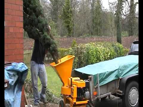 Homemade wood chipper eating Holly and Conifer. - YouTube
