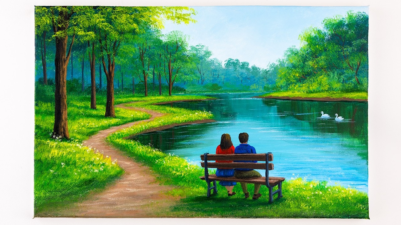 Acrylic landscape painting / Easy for Beginners 