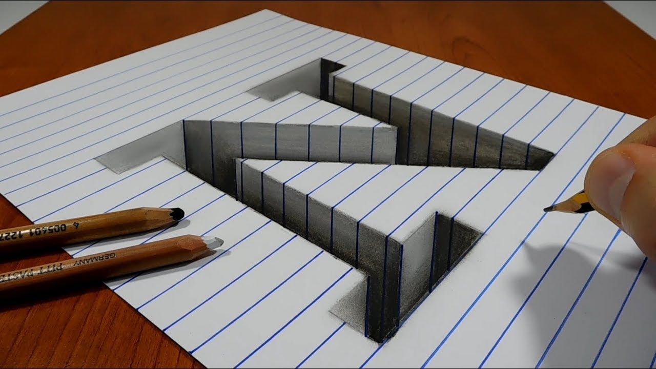 Draw a Letter N Hole on Line Paper 3D Trick Art - YouTube