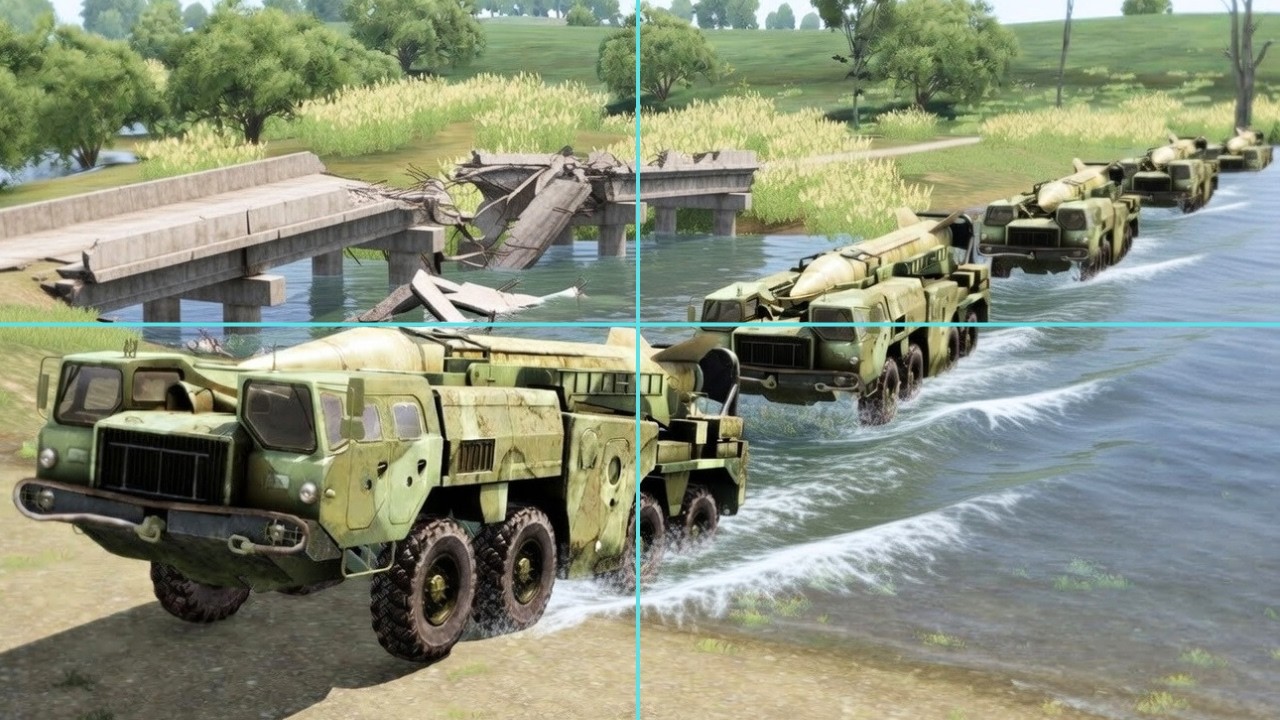 Russian Iskander Missile Launcher While Crossing River Ambushed by Missile