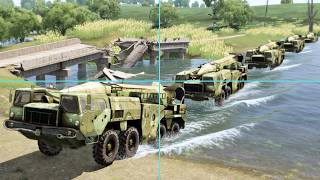 Russian Iskander Missile Launcher While Crossing River Ambushed by Missile