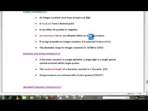C  PROGRAM TUTORIAL TYPES OF  CONSTANTS