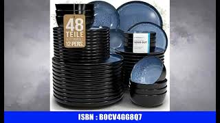 Steingut Geschirrset 12 Personen Ibiza 48 Tlg., Traumhaftes Mediterranes Steingut Geschirr Set,