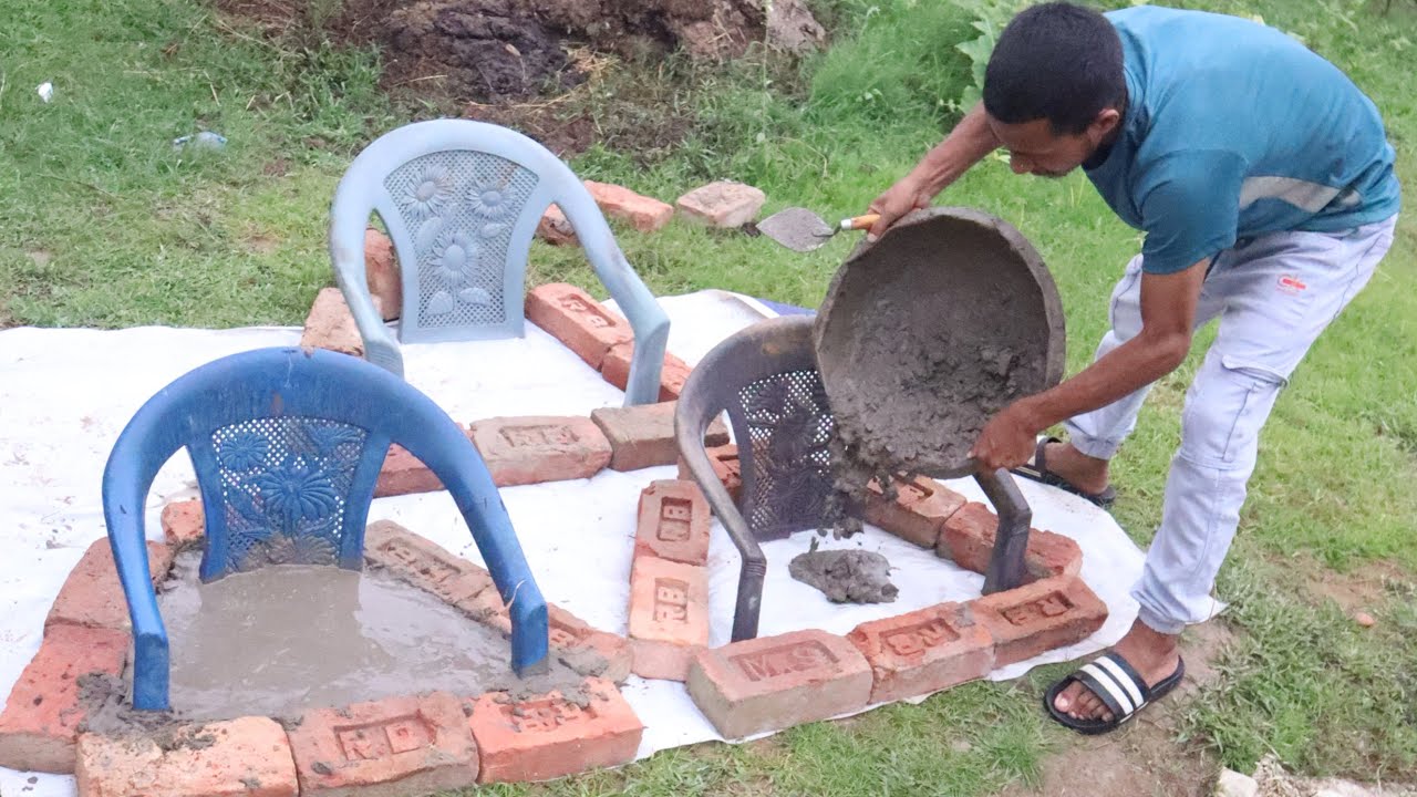 Old plastic chair - Cement hacks - Unique garden decor ideas