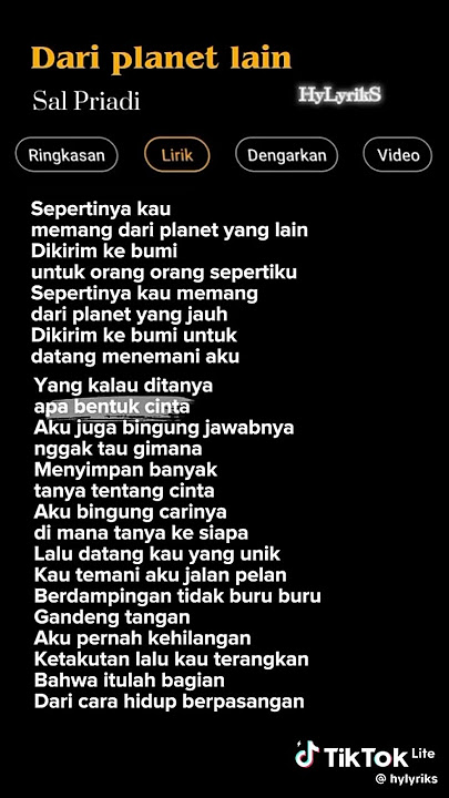 Lirik Lagu Dari Planet Lain