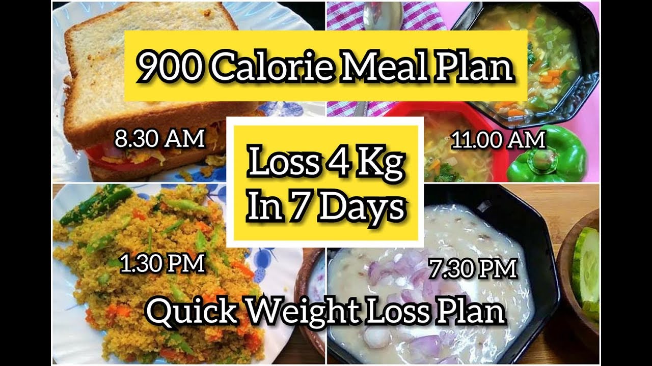 How To Lose Weight Fast 4Kg In 7 Days | 900 Calorie Diet Plan | Quick