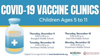 BASD Update November 3, 2021: Vaccine Clinic Information for 5-11 Year Olds