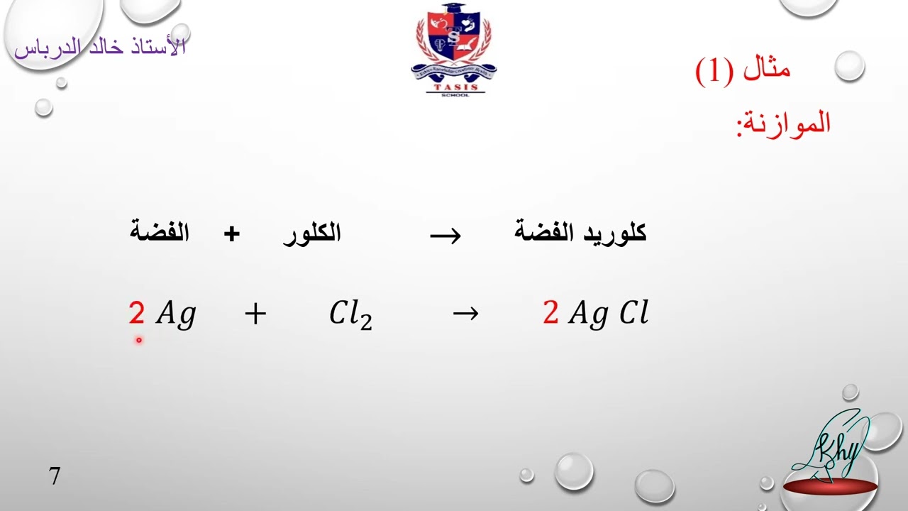 طريقة كتابة المعادلة الكيميائية لصف الثامن