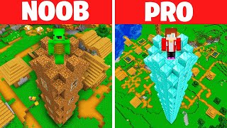 MIKEY vs JJ Family - Noob vs Pro: SECURITY TOWER Build Challenge in Minecraft