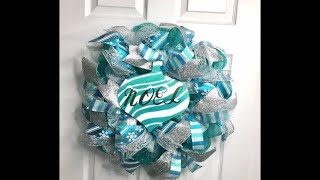 Learn how to make a Deco Mesh Teal Christmas Ornament Wreath