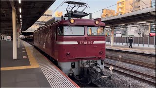 たったの５秒停！？【E231系K7編成のAT入場配給に伴う牽引機送り込み回送（長岡→田端操）】国鉄EF81形140号機が単機で大宮駅6番線に到着停車〜警笛を鳴らし発車（単9736レ）2024.1.17