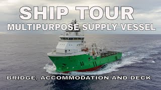 Multipurpose Supply Vessel Accommodation and Deck tour. Ship tour.