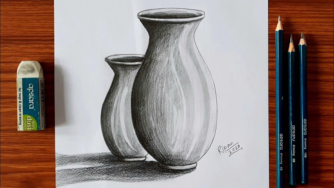 Still Life Drawing Step By Step | Pencil Shading Process of Pots