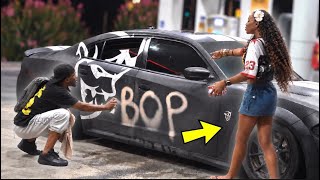 Spray Painting Strangers' Cars at the Gas Station (PRANK GONE WRONG!)