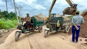 Great video truck | Công nông chở một khối cát vào ngõ nhỏ xem cực đã | Máy xúc komatsu xúc cát ô tô