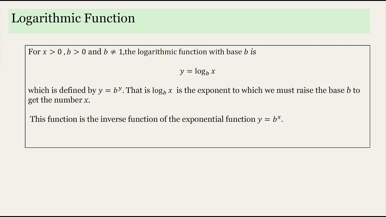 Introduction to Logarithmic Functions - YouTube