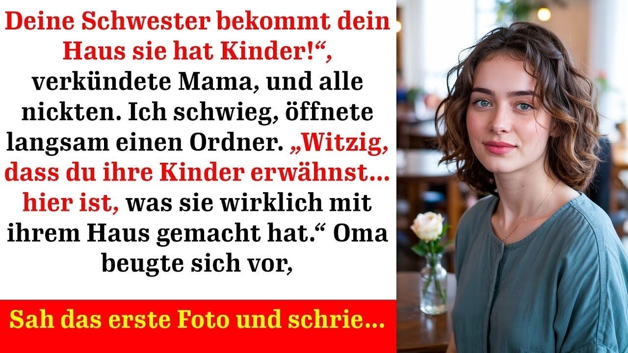 Beim Sonntagsessen bei meinen Eltern sagte Mama plötzlich: „Deine Schwester bekommt dein Haus. Sie hat ja Kinder.“ Alle nickten. Ich blieb still. Mit 32 habe ich mir alles selbst aufgebaut, mein...