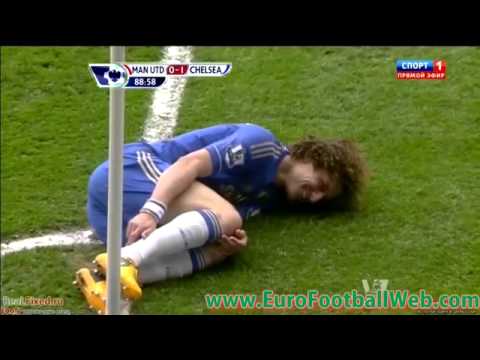 David Luiz laughing after Rafael Tackle & Red Card 2013 (Man United vs Chelsea) [HD]