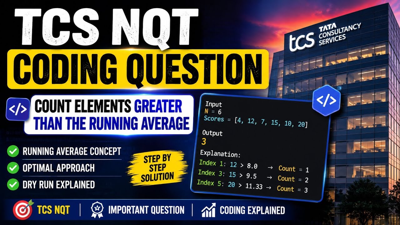 TCS NQT Coding Question 🔥 Count Elements Greater Than Running Average ...