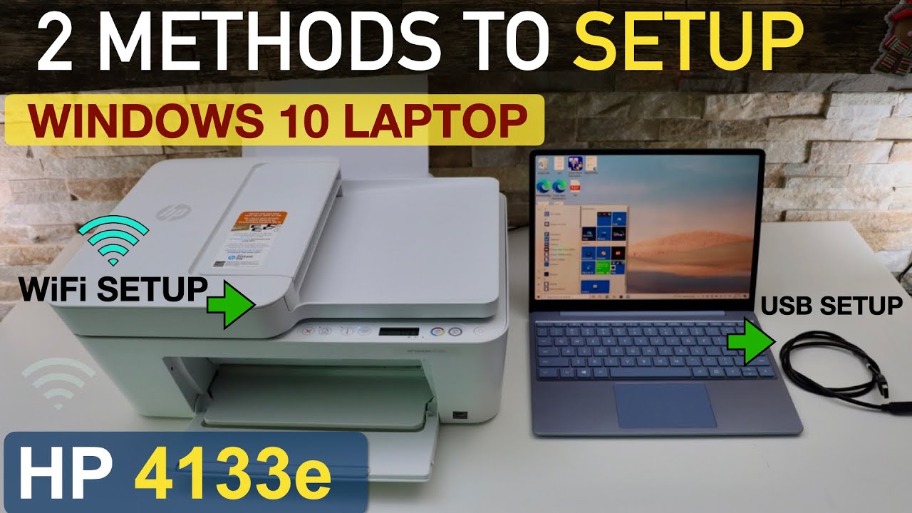 HP DeskJet 4133e Setup Windows 10 Using WiFi or USB Data Cable. - YouTube