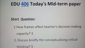 EDU 406 current midterm Paper today 2023..#EDU406 #virtualuniversity#vu #virtualuniversityofpakistan