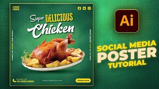 Illustrator CC Tutorial | Graphic Design | Social Media Poster Design🍗.