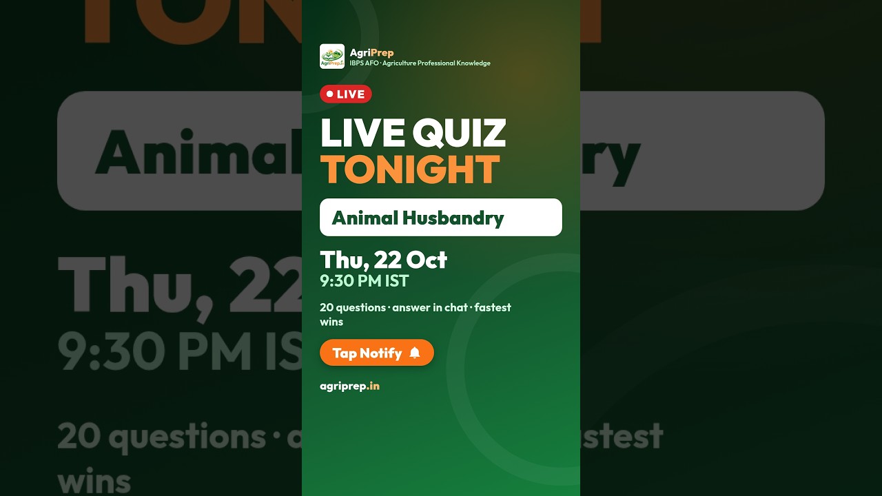 LIVE QUIZ TONIGHT 9:30 PM: Animal Husbandry | IBPS AFO #Shorts